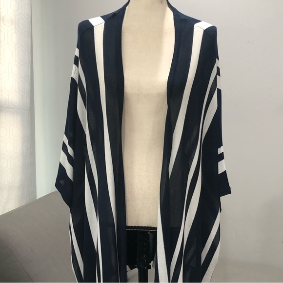 JEAN PASCALE Navy Striped Cardigan Sweater (R) - Picture 3 of 8